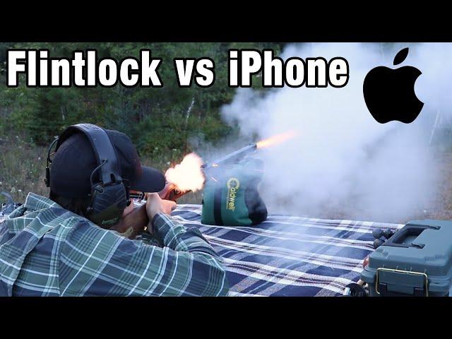 Flintlock vs iPhone (splitting an iPhone with a 50 cal Flintlock)