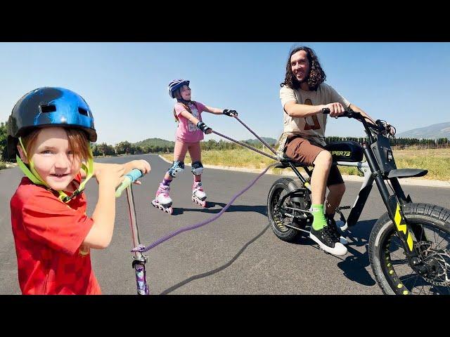 SPiN to CHOOSE our DAY!! Adley & Niko ski behind my Bike! then Family Games & PiRATE CRABS CARTOON