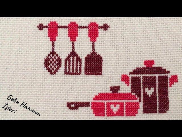 ETAMİN MUTFAK HAVLUSU ÇATAL KAŞIK İŞLEME | YENİ BAŞLAYANLAR İÇİN | HAND EMBROIDERY | Crossstitch |