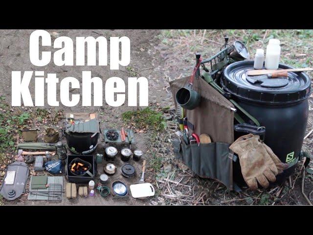 Camp Kitchen.  My Cooking Gear for Camping and Canoe Trips.  Food Barrel.  Wannigan.