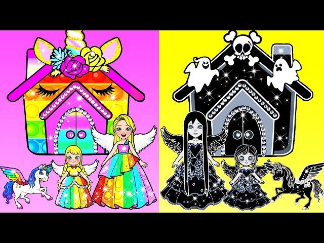 Paper Dolls Dress Up - POP IT Unicorn VS Black Ghost Dresses Paper Craft - Barbie Story & Crafts