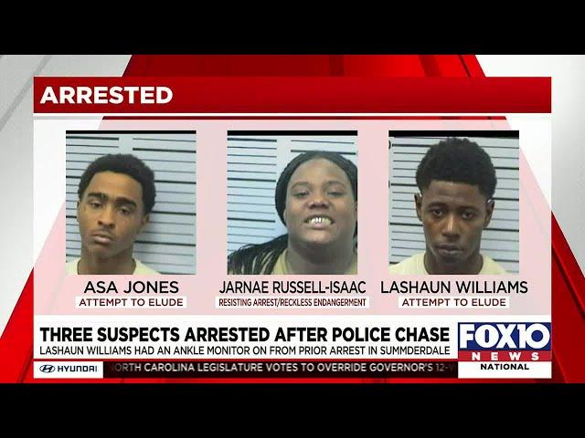 Three suspects arrested after police chase