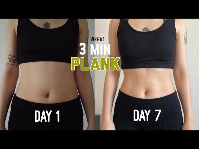 Week#1 3 min PLANK workout to get flat belly (14 Days Plank Challenge)