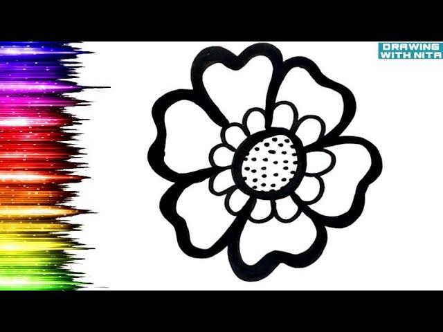 Flower  Drawing, Colouring for Kids, Toddlers, Drawing for Kids, ​ @DRAWINGWITHNITA