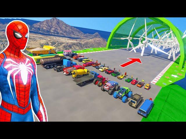 spider man and superhero 100% impossible challenge with all vehicles | GTA 5 MOD