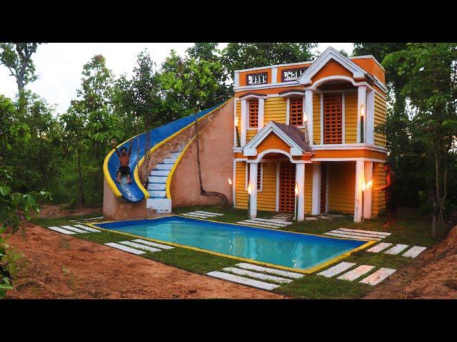 49Days Build Most Creative Modern 2-Story Mud Villa With Water Slide Park& Swimming Pool[Full Video]