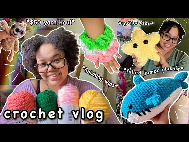 crochet vlog  (finishing wips, everything ive made recently, $50 yarn haul, failed jumbo plushie)