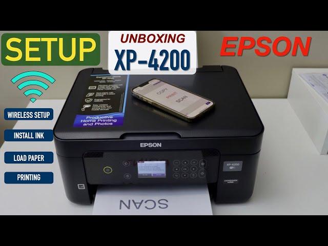 Epson XP 4200 Setup, Unboxing, Complete Setup, Install Ink, Wireless Setup, Printing Review.