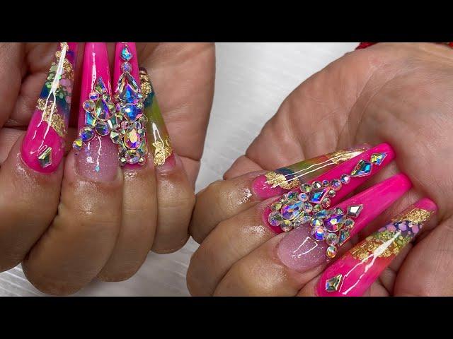 Watch me work | hot pink rainbow | xXL nails