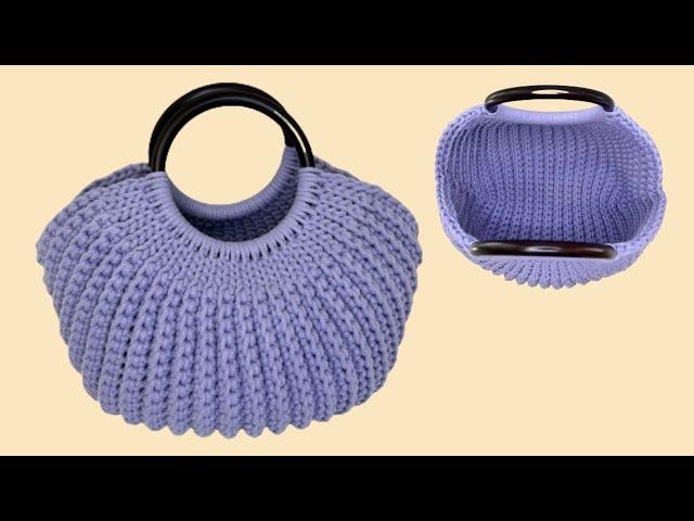 Easy Crochet Shell Bag, How to Crochet a Ribbed Bag, Basket Bag Tutorial, Easy and Beginner Friendly