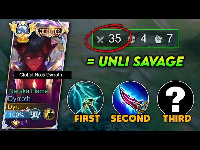 WTF... I GOT 35 KILLS + UNLI SAVAGE USING THIS NEW DYRROTH BROKEN BUILD!!