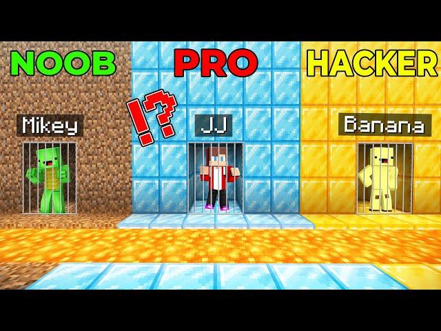 JJ And Mikey NOOB vs PRO vs HACKER PRISON Survive Battle in Minecraft Maizen