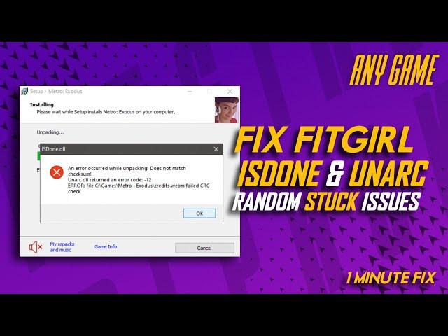 How to Fix FitGirl Setup ISDone.dll & Unarc.dll Error | Random Stuck % | 2023 | Techy Nafiz