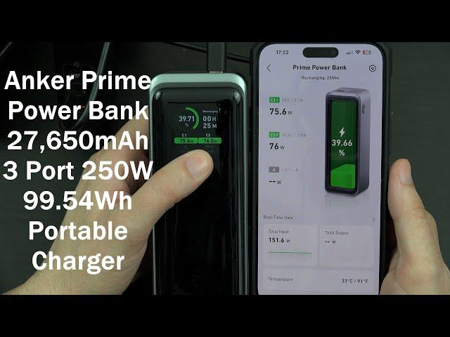 Anker Prime Power Bank 27,650mAh 3-Port 250W Portable Charger (99.54Wh) Smart App Compatible