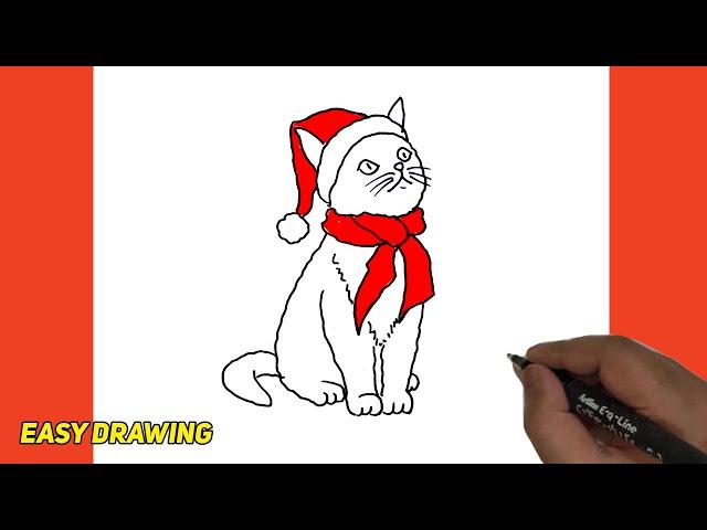 How To Draw Christmas Cat Easy #Christmas #Cats #animals #drawings | Illustration | Magic Drawings