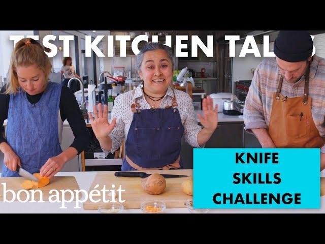 Professional Chefs Compete in a Knife Skills Speed Challenge | Test Kitchen Talks | Bon Appétit