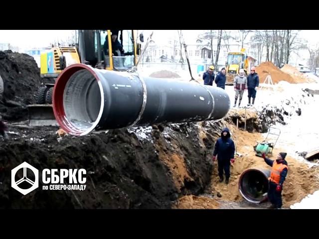 Монтаж водовода из ВЧШГ Ду 900 мм СПб, В О , Большой пр , 2012г