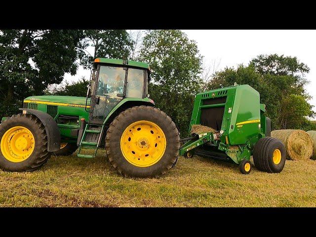 Brand New Round Baler Baling Hay! John Deere 450M Round Baler Demo! (2024 Hay Season)