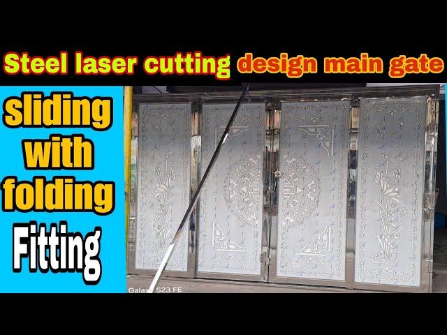 sliding with folding gate installation || Steel laser cutting sliding folding Gate #slidinggate