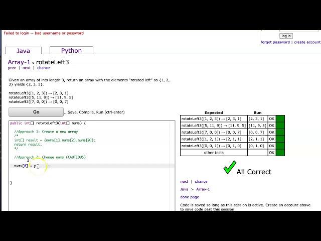 Codingbat - rotateLeft3 (Java)