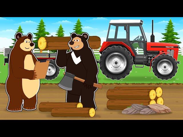 The Bear Farm Life: Trip in a Tractor to the Forest for Transport Wood | Farm Vehicles Animated