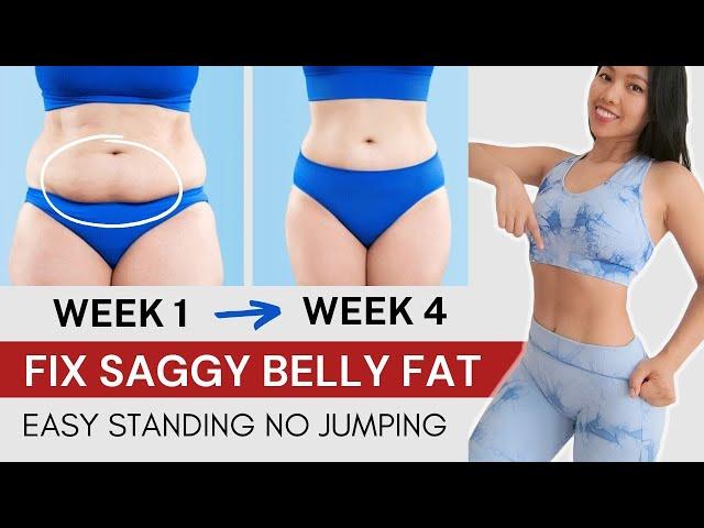 Lose lower belly fat in 30 days, EASY standing workout, low impact, no jumping