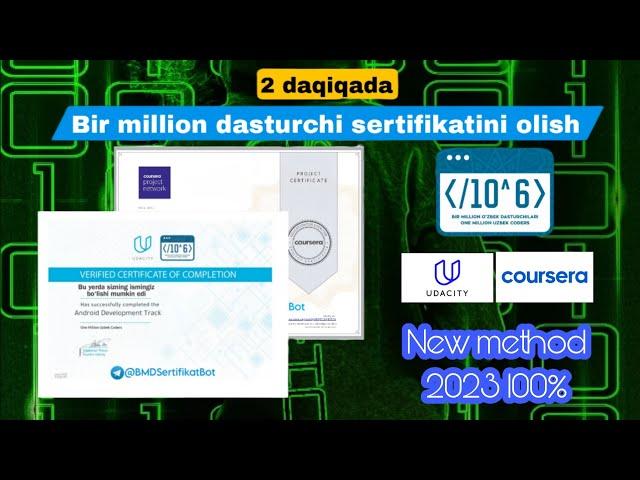 Bir million dasturchi sertifikat olish / uzbekcoders / foizsiz kredit / noutbuk / udacity / coursera