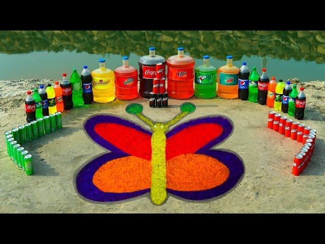 How to make Giant Butterfly with Rainbow Orbeez, Mtn Dew, Fanta, Mirinda, 7up, Coca Cola vs Mentos