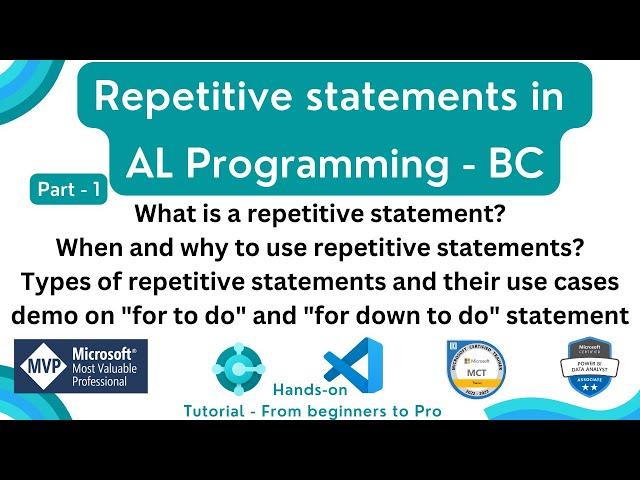 repetitive statements in al programming business central | loops in business central |#gomstechtalks