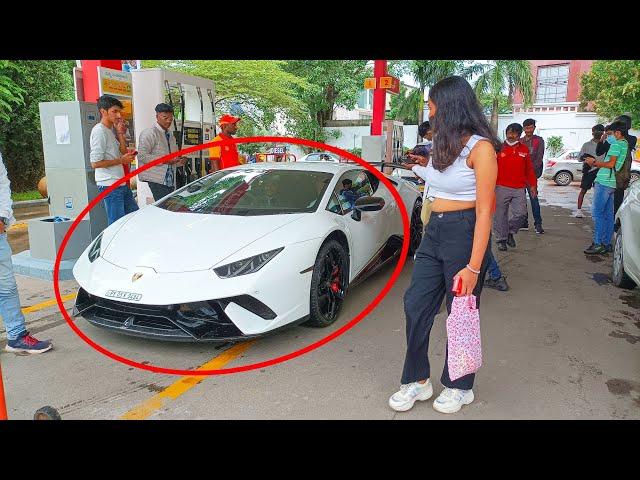 WHEN LAMBORGHINI ENTERS PETROL STATION IN INDIA | PEOPLE REACTIONS