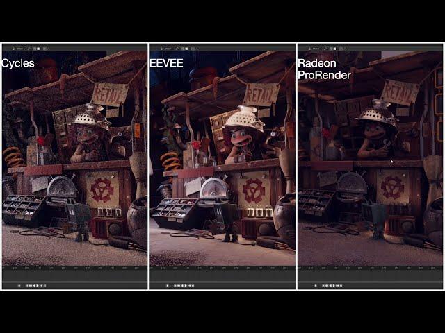 Blender Interactive Renderer Comparison - EEVEE, Cycles and Radeon ProRender