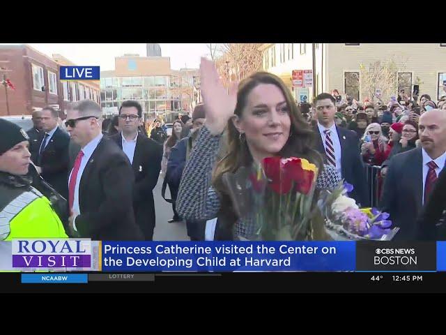 Princess Catherine greets the crowd outside Harvard University