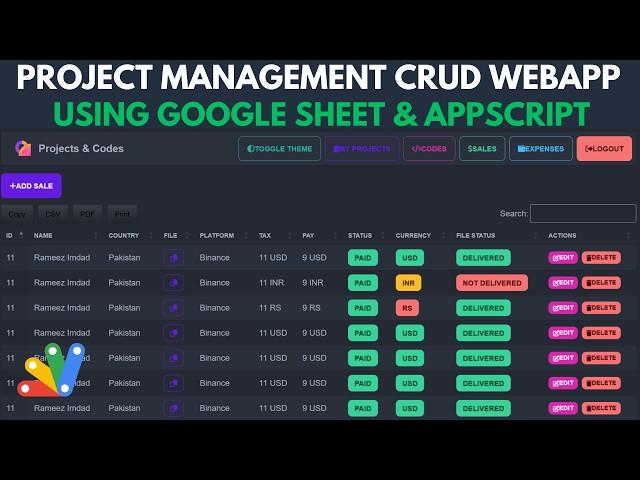 Project Management Crud Web Application Using Google Apps Script | Crud Web App | C11