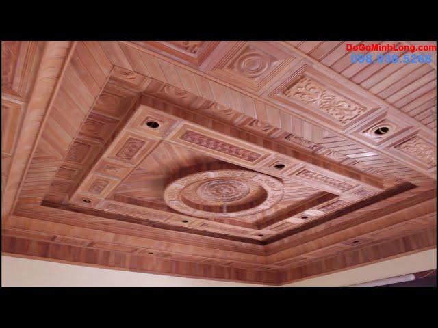 Mẫu trần gỗ phòng khách đẹp đẳng cấp - trần gỗ gõ cao cấp - trần gỗ Minh Long