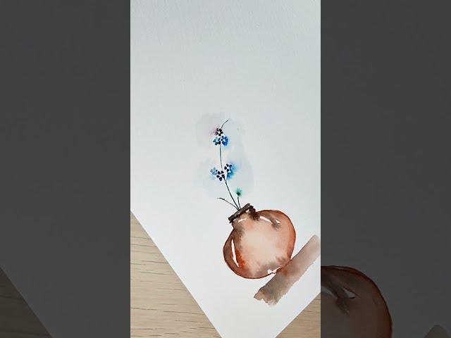 Three types of flower vase painting with watercolour