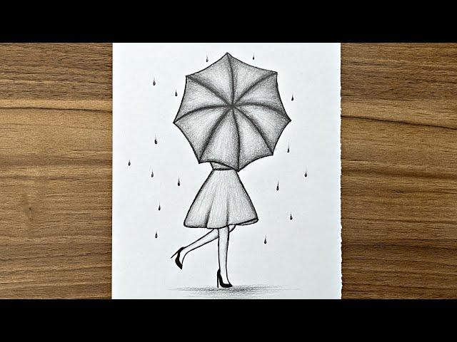 How to draw a girl with umbrella step by step || Easy drawing for girls step by step || Girl drawing