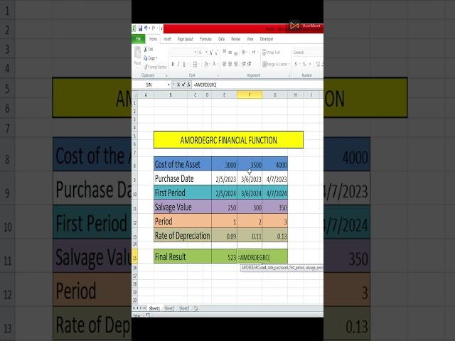 How to Used Amordegrc Function | Amordegrc Formula in ms Excel  | Design By Minhaj |