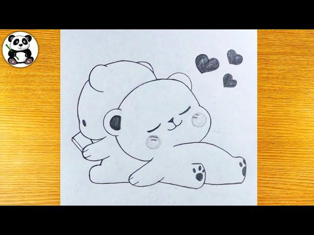 Two cute lazy animals couple pencil drawing | easy sketches ​⁠​⁠@TaposhiartsAcademy