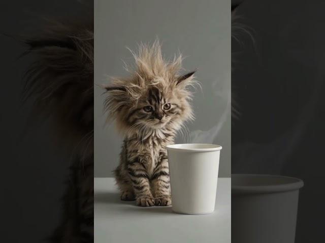 Too Early. Too Fluffy. ️ #Fyp #Viral #Fluffy #KittenLove #CoffeeFirst #viral#MorningMood #viral