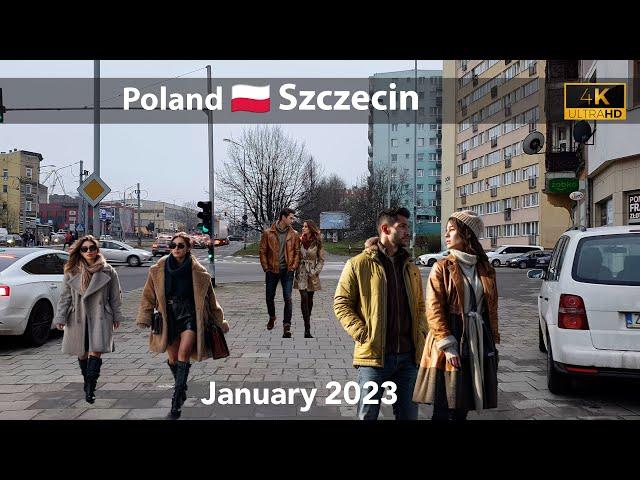 Street  walk -Szczecin  Poland - January 2024| 4k