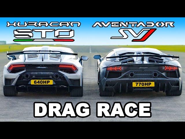 Lamborghini Huracan STO v Aventador SVJ: DRAG RACE