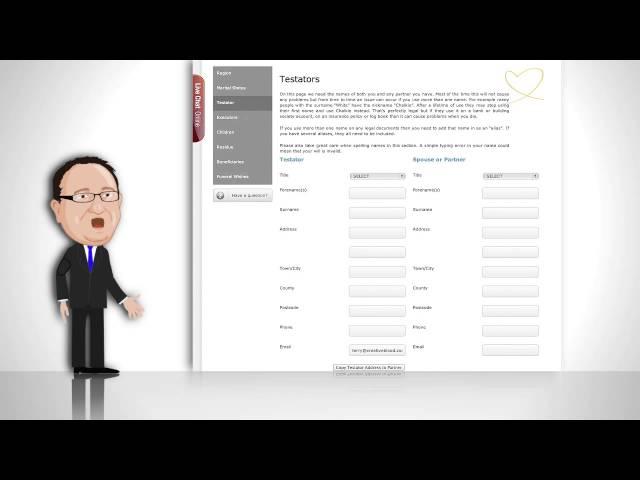 Online Wills UK - Testators Screen