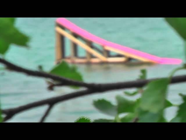 GIANT BRIGHT PINK WAKEBOARD JUMP RAMP BOOTER @ GREEN LAKE by Dan Elliott