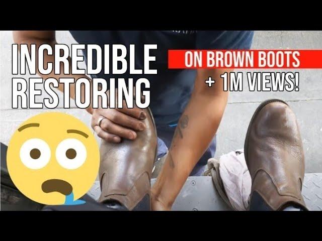 S4E10 Incredible restoring on brown boots by Serafin shoe shiner #ASMR #shoeshine #faustoarizmendi