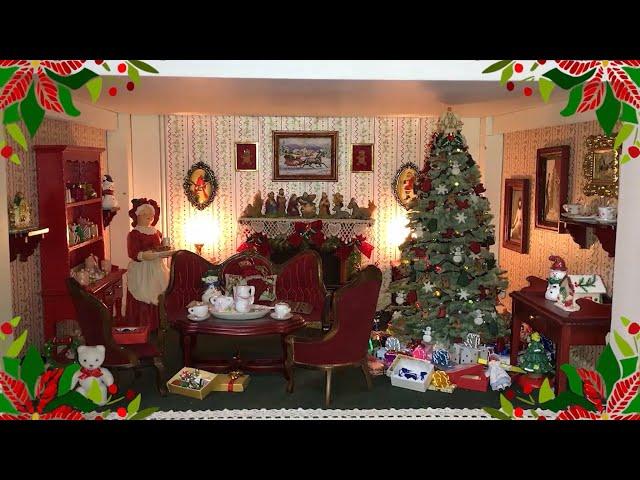 UPDATED: Tour of 1:12 Scale Christmas Dollhouse Miniature Made From an Old Fashioned Hutch