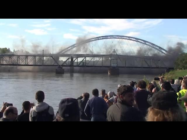 Atchison's old Amelia Earhart Bridge now resting in Missouri River after blasting