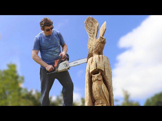 Amazing fastest skill wood carving with CHAINSAW, WOODEN OWLS in one day!