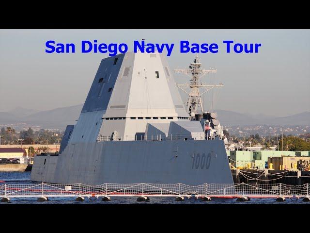 San Diego Navy base tour cruise, including USS Zumwalt.