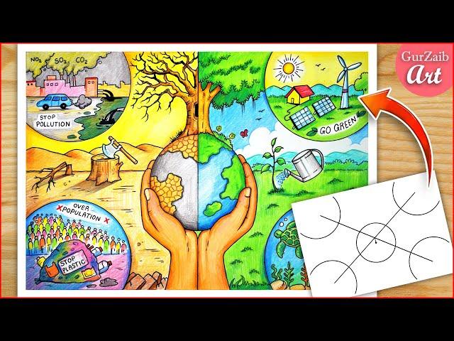 How to draw Earth Day Poster Drawing  / Save earth project chart making ideas / Easy way