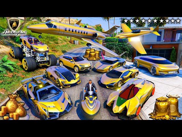 GTA 5 - Stealing LAMBORGHINI GOLDEN SUPERCARS with Franklin! | (GTA V Real Life Cars #73)